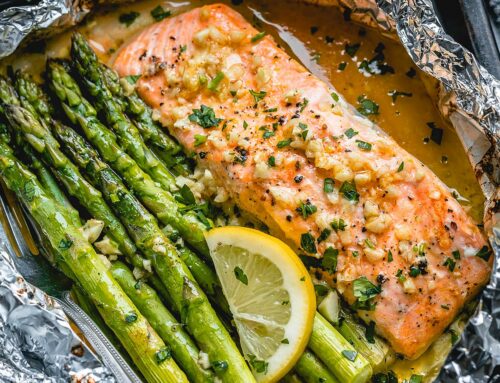Roasted Salmon with Asparagus, Leeks and Parsley Dressing